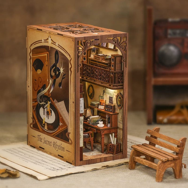 Cutefun Book Nook Kit 3D خشبية لغز الدفتين عدة منزل مصغر مع غطاء الغبار مجموعة الدفتين مع أضواء LED DIY دمية Bookend منزل صغير للبالغين عيد الفصح ديكور المنزل للمراهقين البالغين - Image 2